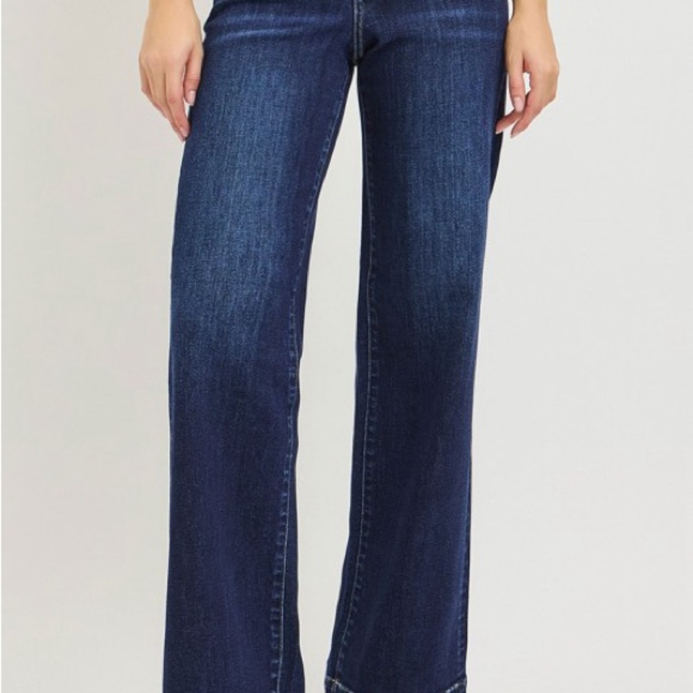 Mid-Rise Dark Indigo straight Wide-Leg Jeans for Women - Picture 2 of 6